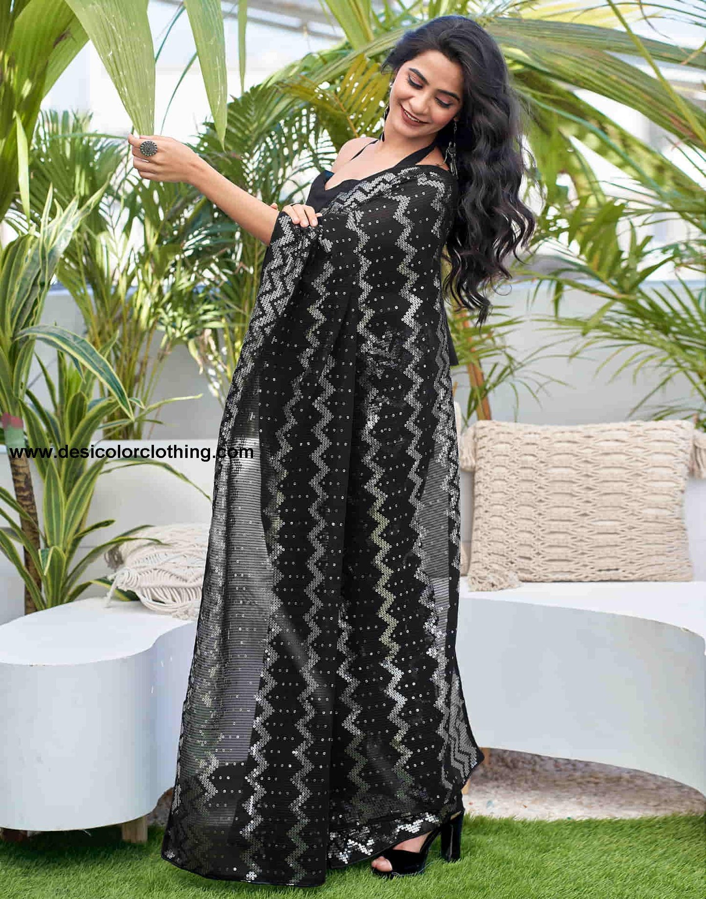 Black Georgette Sequence Saree