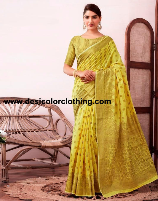 Yellow Silk Plain Saree