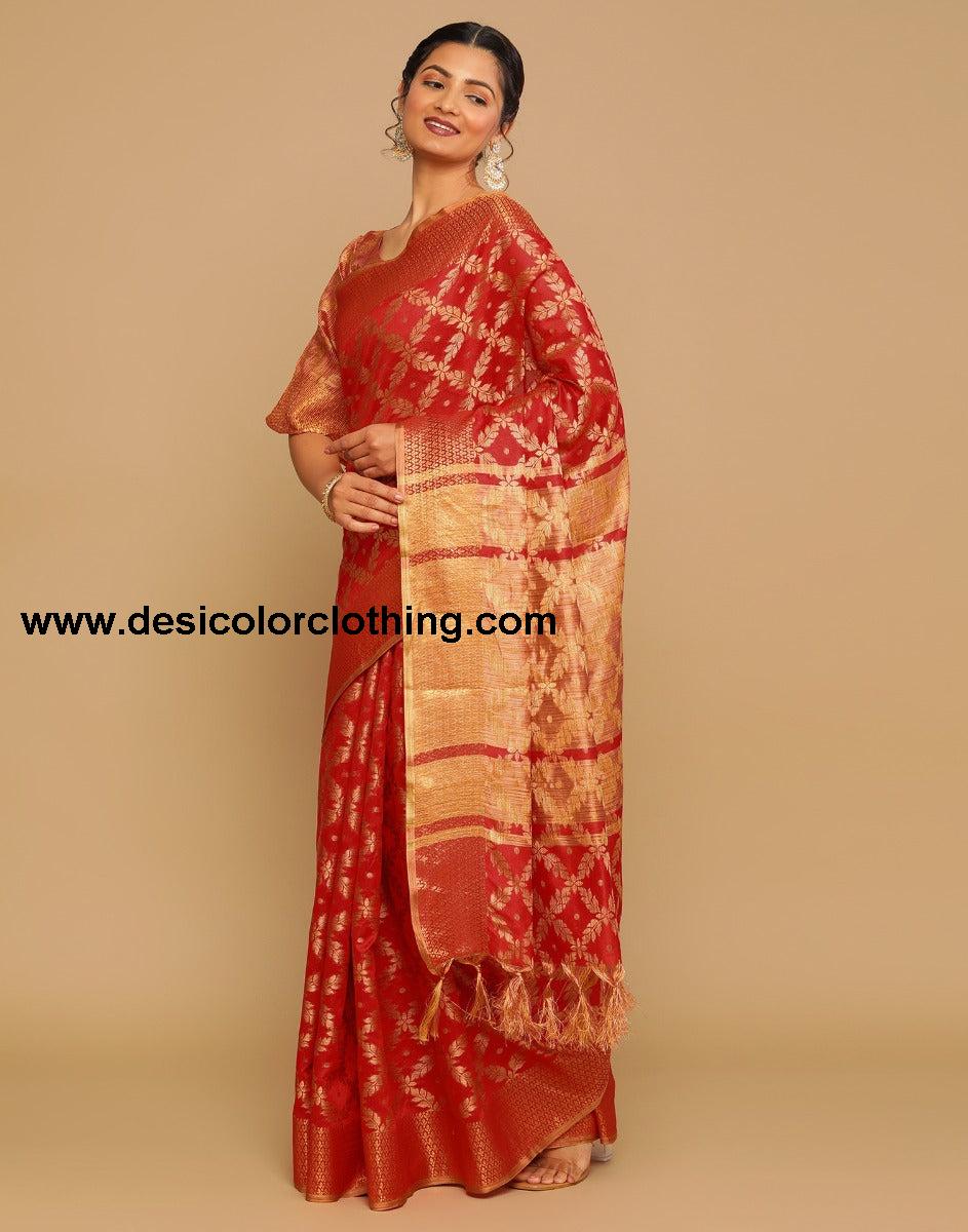 Red Coloured Banarasi Cotton Silk Saree