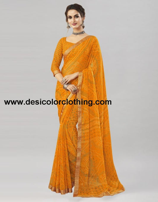 Turmeric Yellow Coloured Chiffon Bandhani Printed Saree | SLV2202S868
