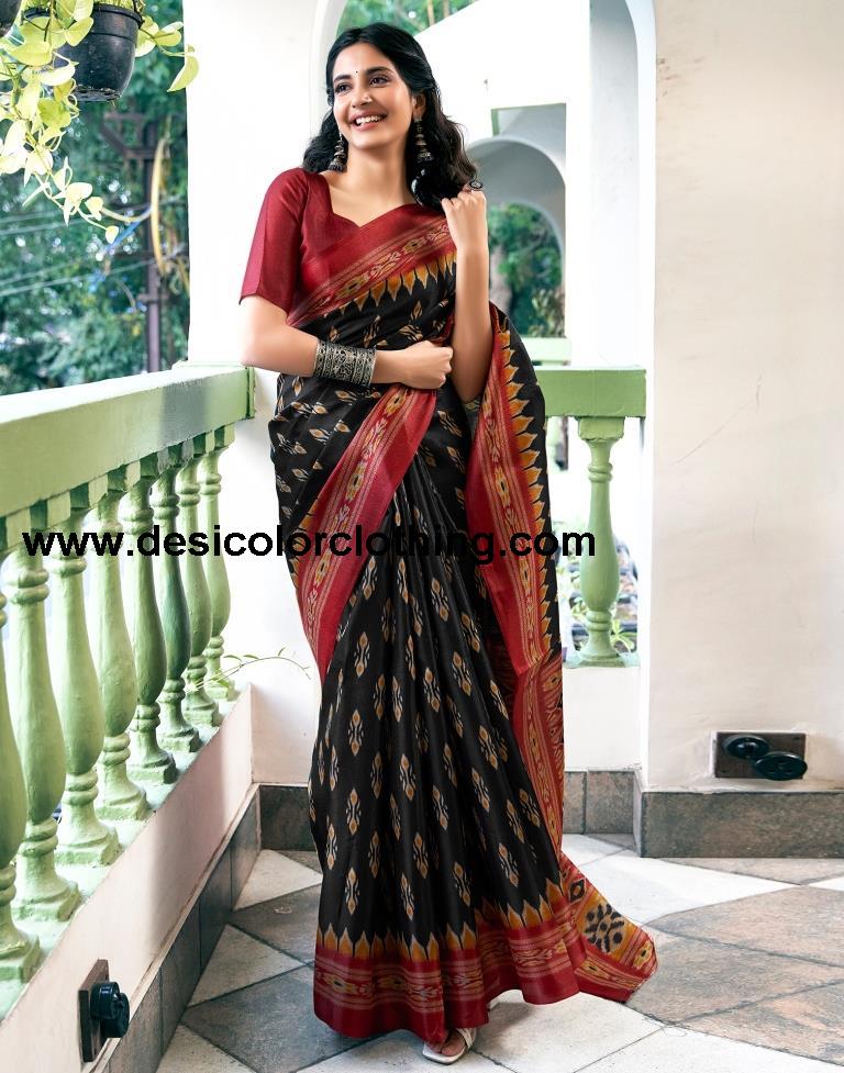 Black Silk Printed Saree