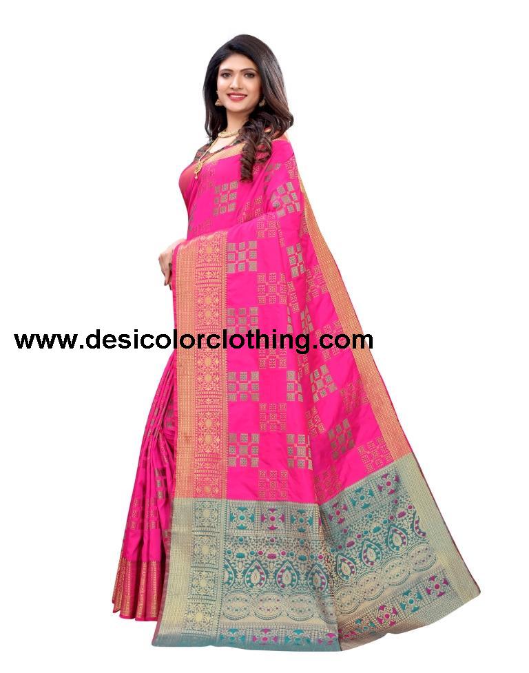 Pink Coloured Poly Silk Jacquard Partywear saree