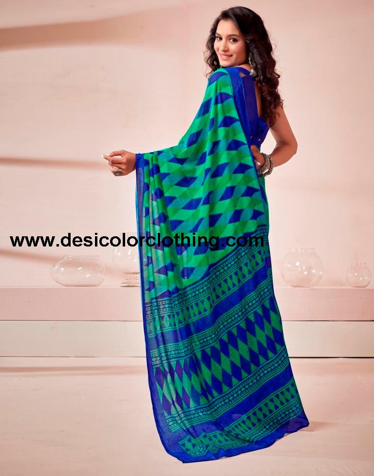 Dark Blue Georgette Printed Saree