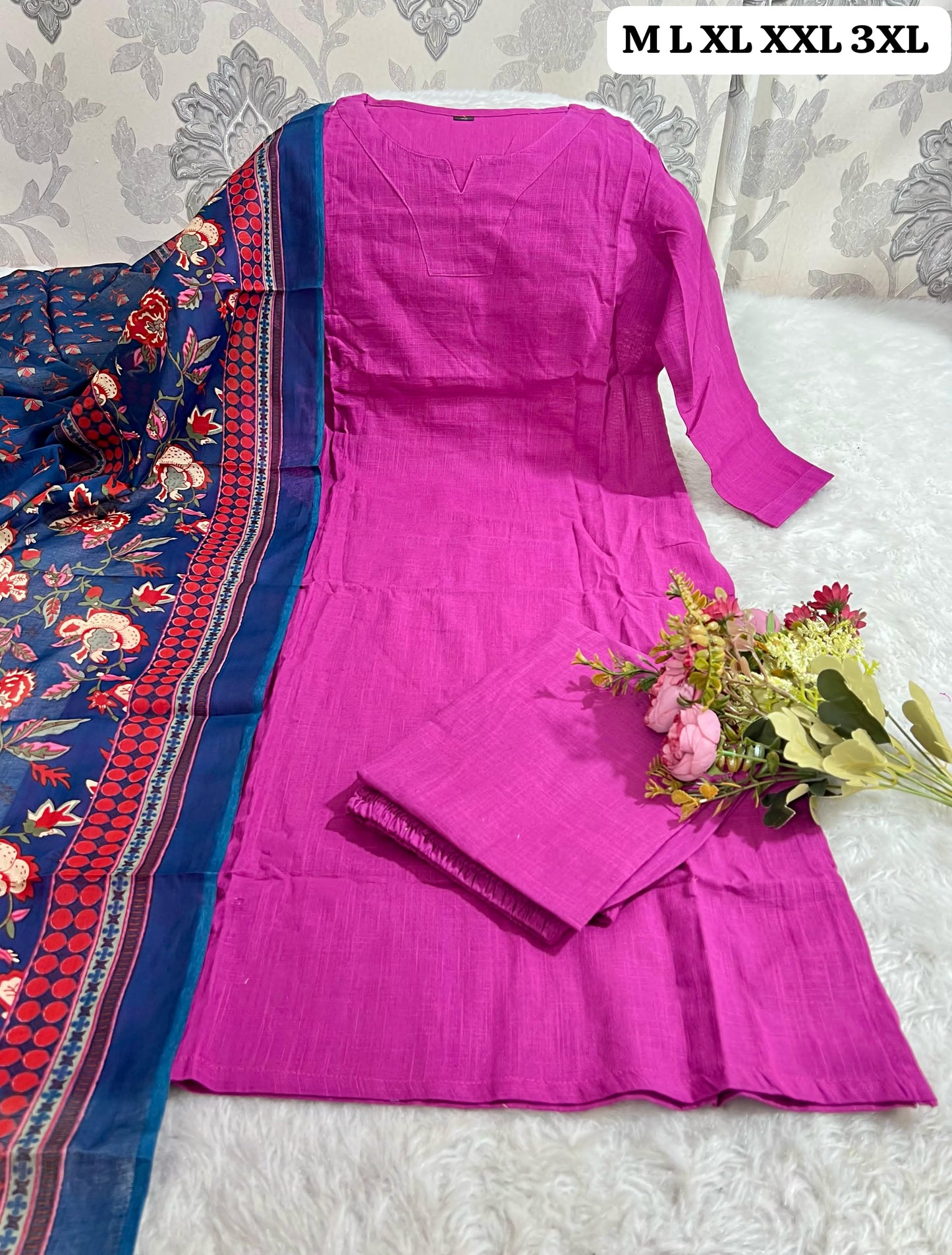 Product Image - Designer Cotton Kurti Set with Dupatta