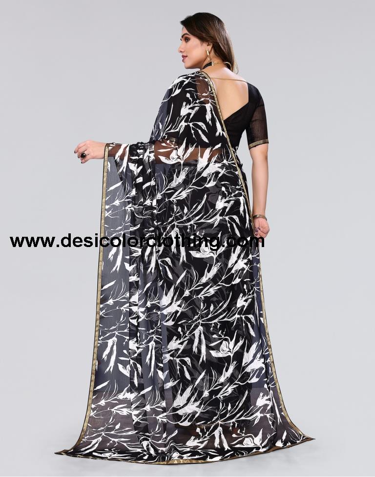 Black Printed Chiffon Saree