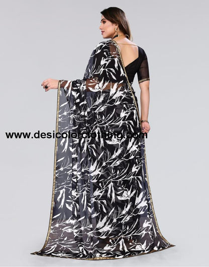 Black Printed Chiffon Saree