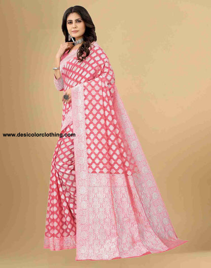 Pink Cotton Plain Saree