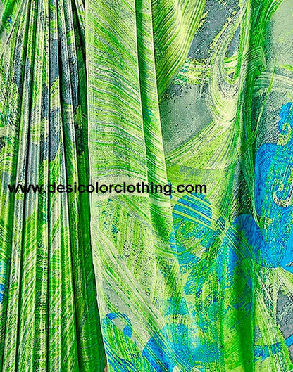 Bright Green Silk Printed Sarees