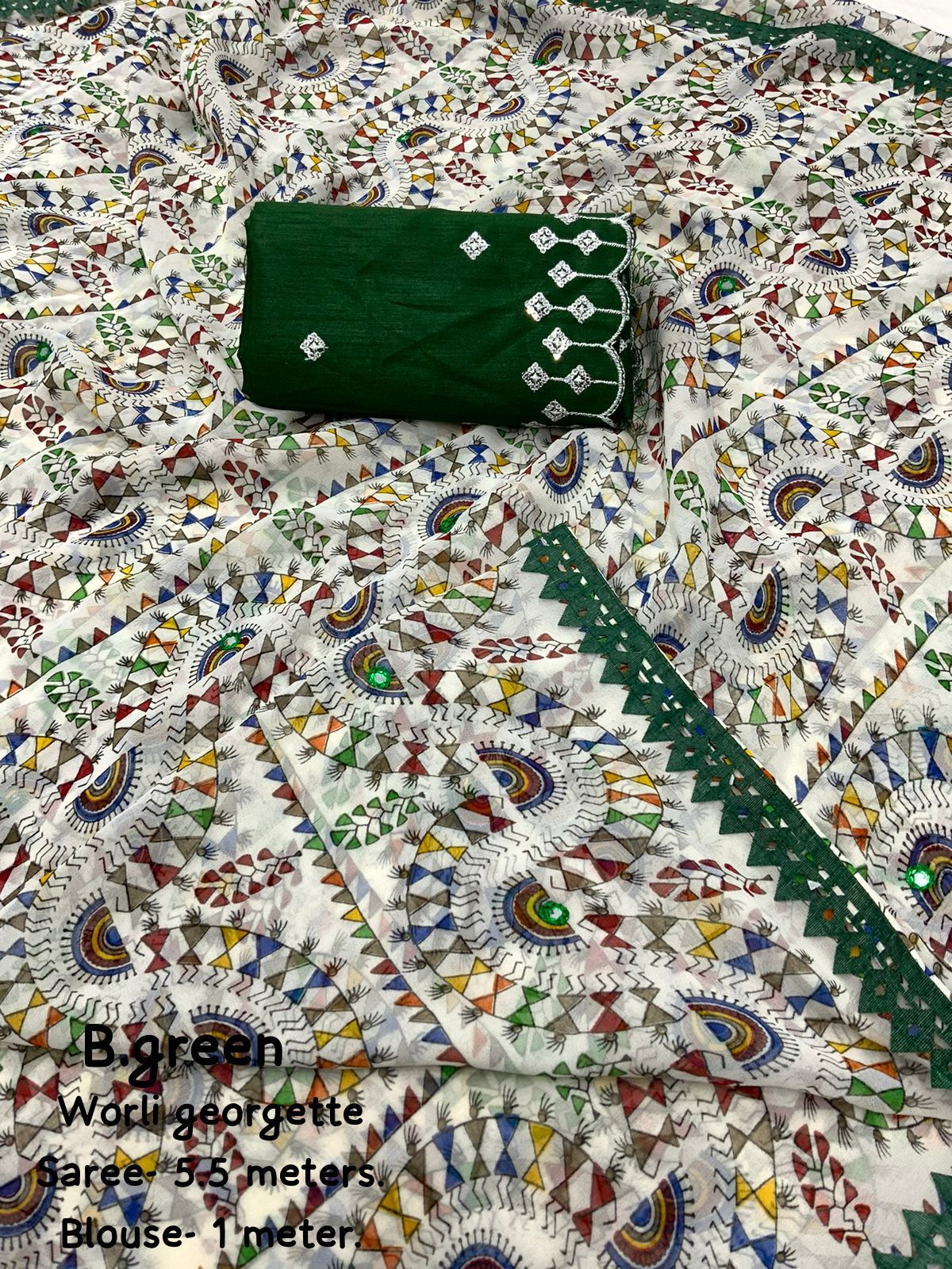 Product Image - Elegant Worli Georgette Saree with Aari Mirror Work