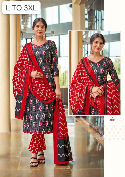 Product Image - Elegant Ikkat Readymade Cotton Kurti Pant with Dupatta