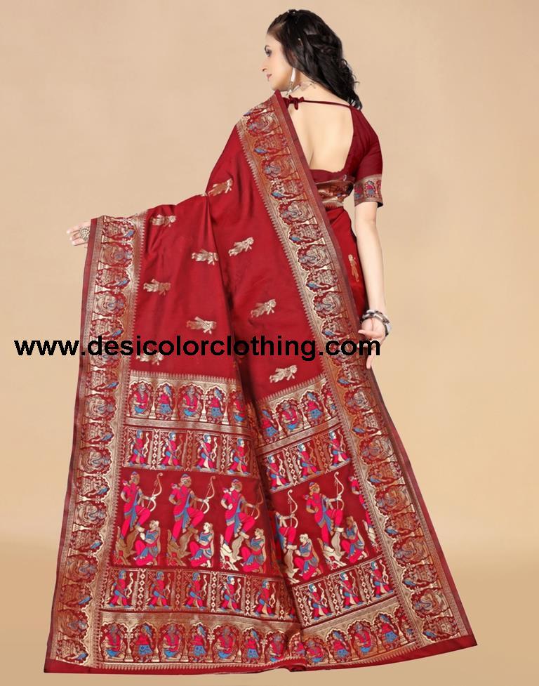 Red Paithani Silk Plain Saree