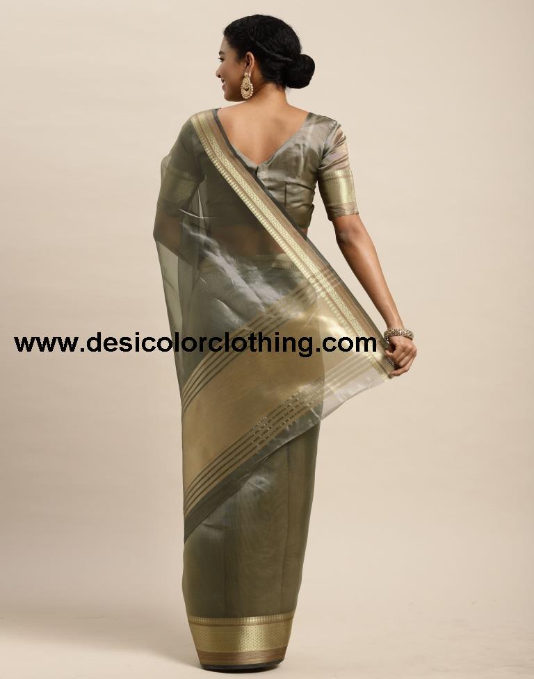 Steel Grey Organza Saree