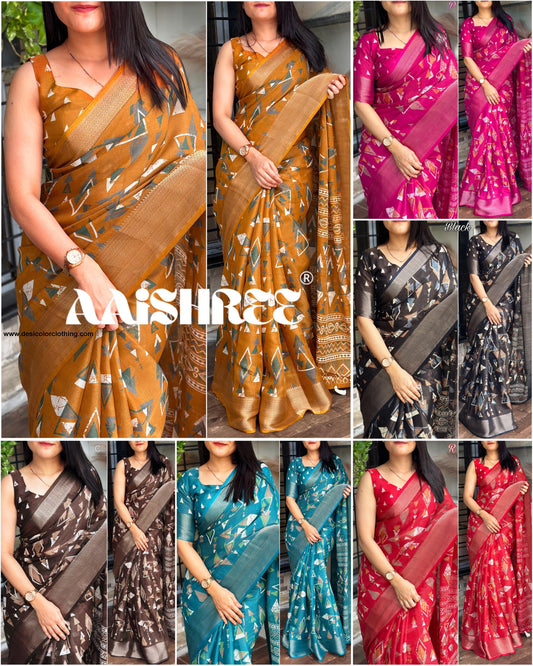 Fabric cotton zari jacquard with running blouse Saree
