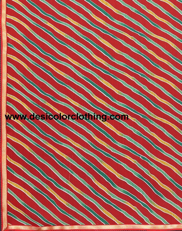 Red Chiffon Leheriya Printed Saree