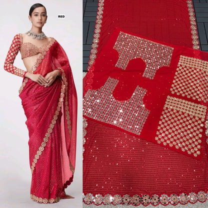 Product Image - Designer Georgette Saree with Mirror Work - Wedding & Festive Wear