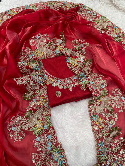 Product Image - Elegant Viscose Georgette Saree with Banarasi Multi Embroidery | Festive Wear