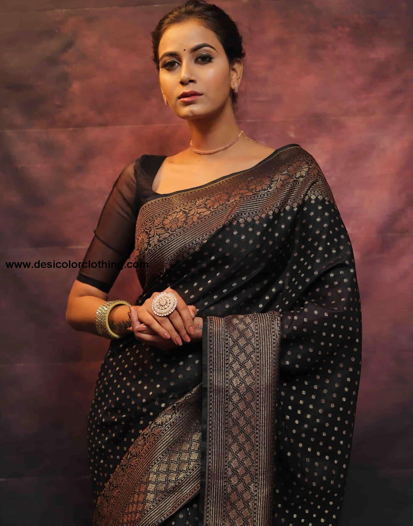 Black Banarasi Silk Woven Saree
