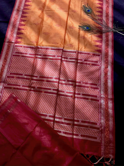 Product Image - Traditional Ikkat Temple Border Saree | Soft Tussar Silk