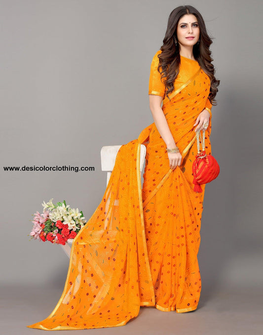 Yellow Bandhani Printed Saree