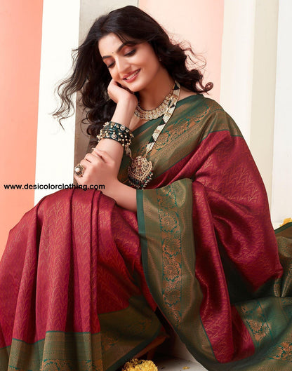 Dark Green Jacquard Silk Saree