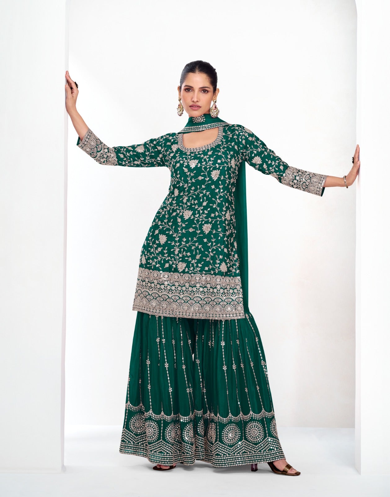 Product Image - Aashirwad Vamika Gold Chinon Designer Saree - Perfect for Weddings & Festive Wear