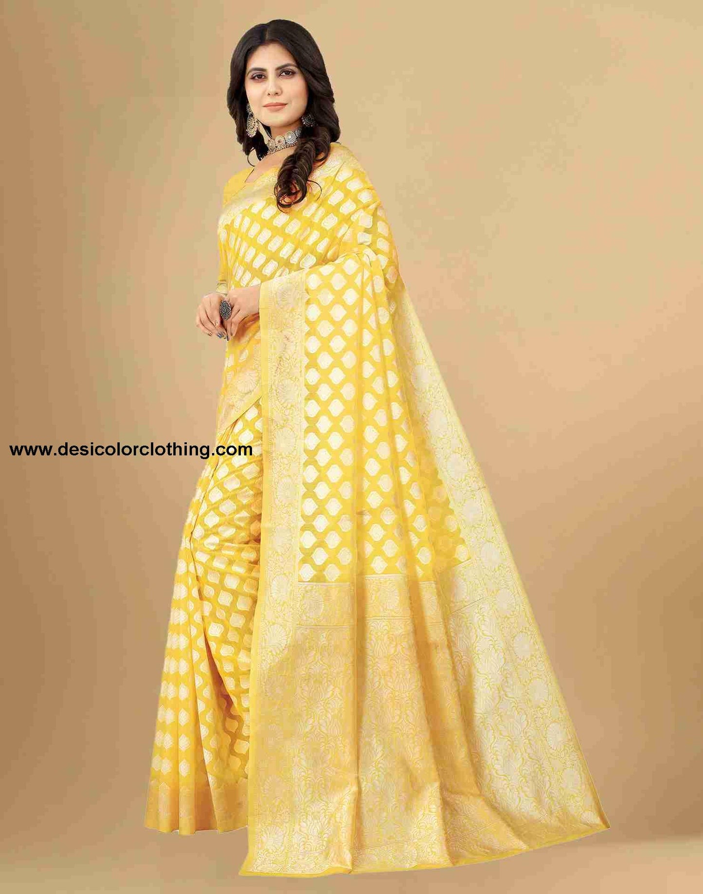 Yellow Cotton Plain Saree