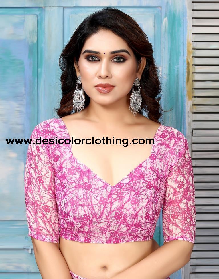 Pink Chiffon Printed Saree