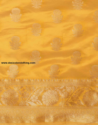 Yellow Banarasi Silk Woven Saree