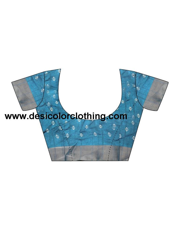 Teal Blue Silk Printed Saree
