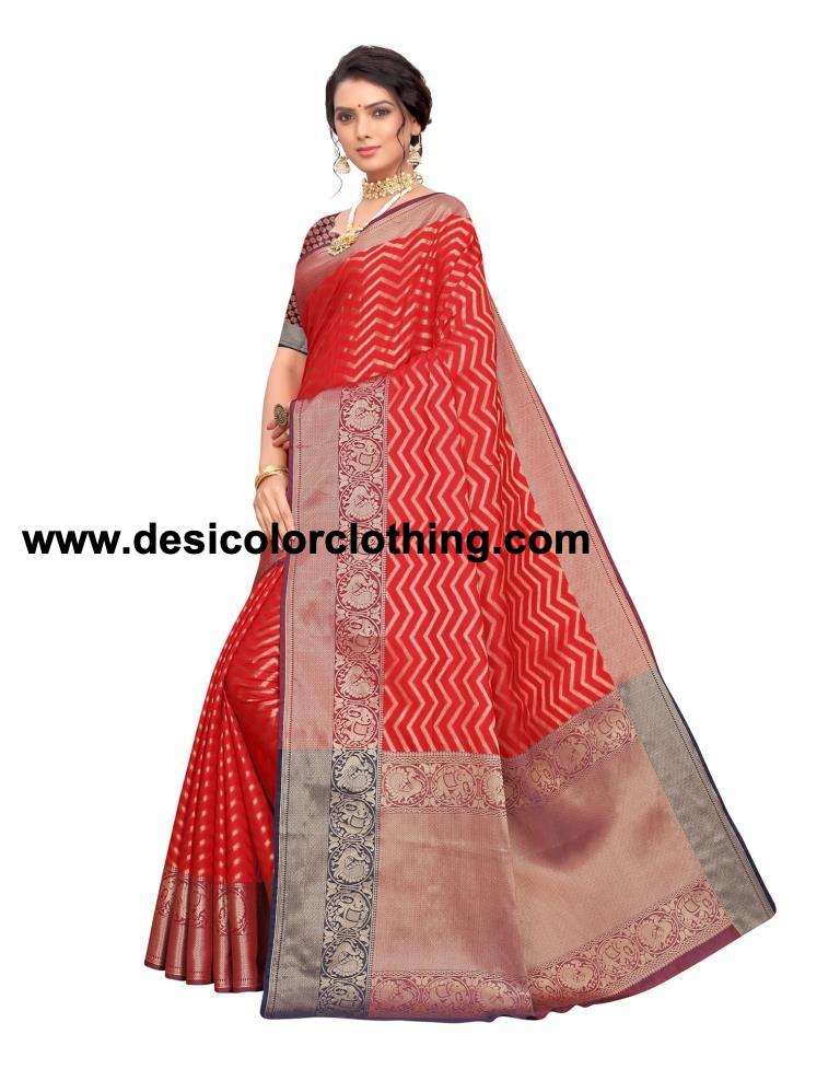 Red Coloured Poly Silk Jacquard Partywear saree