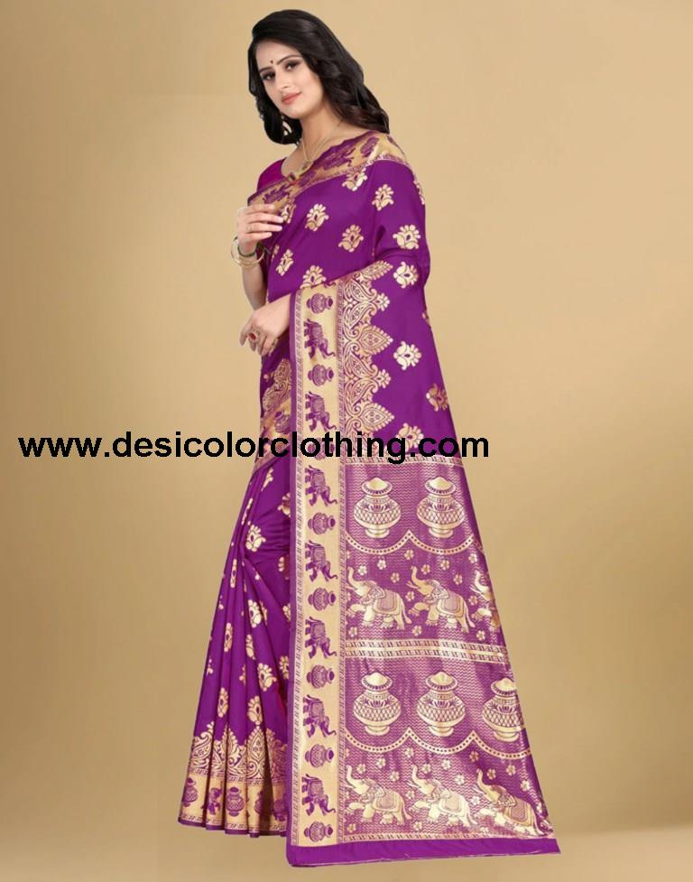 Purple Jacquard Banarasi Silk Saree