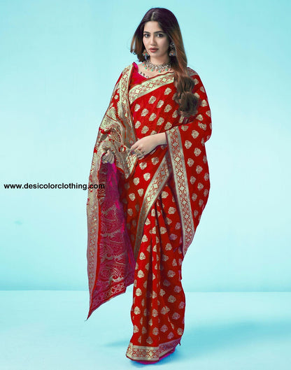 Red Jacquard Silk Saree