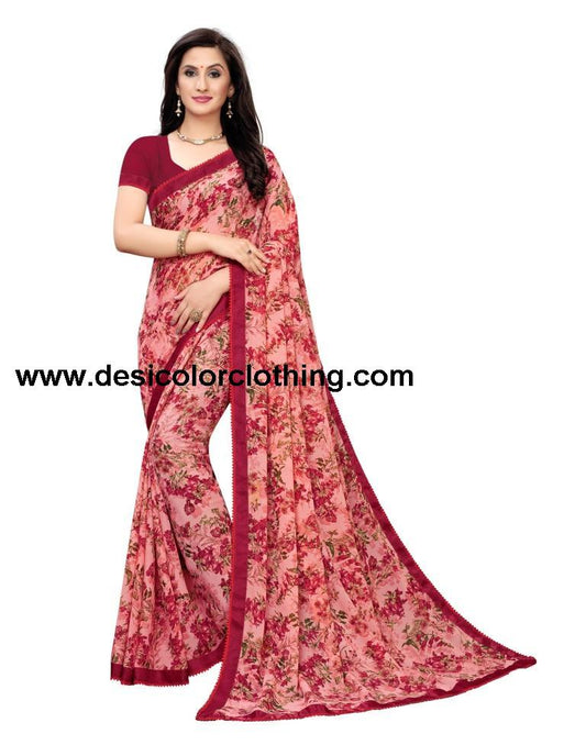 Pink Printed Georgette Saree