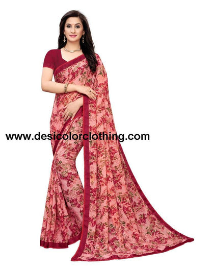 Pink Printed Georgette Saree