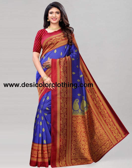 Blue Coloured Poly Silk Printed Partywear saree
