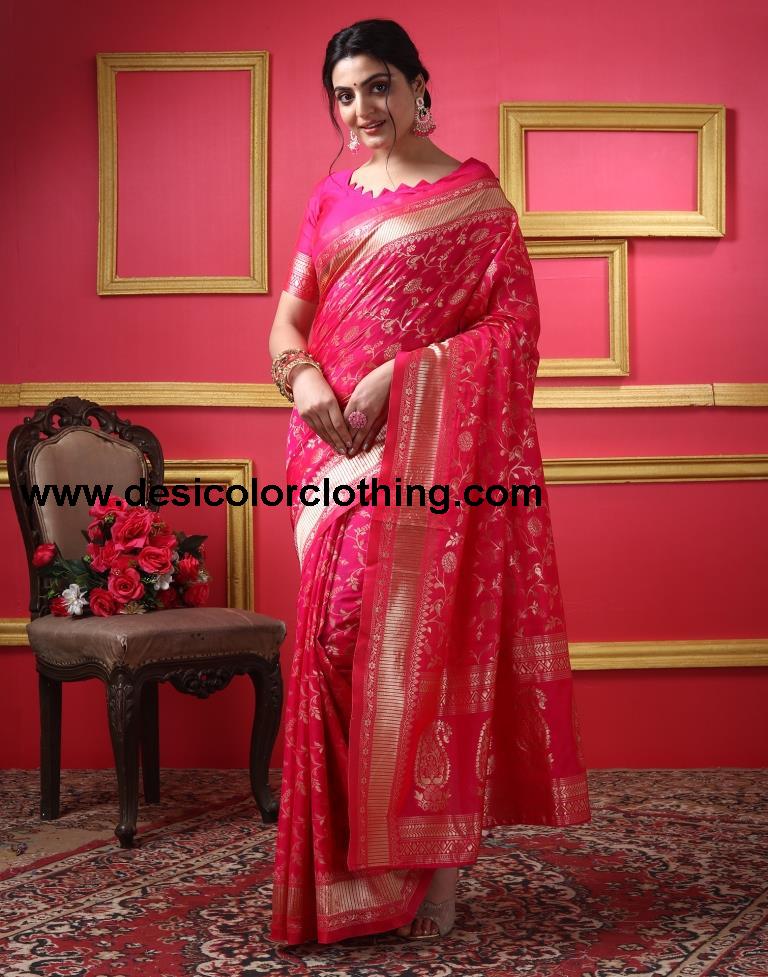 Rani Pink Silk Plain Saree