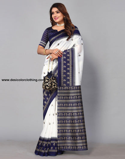 White Silk Printed Saree