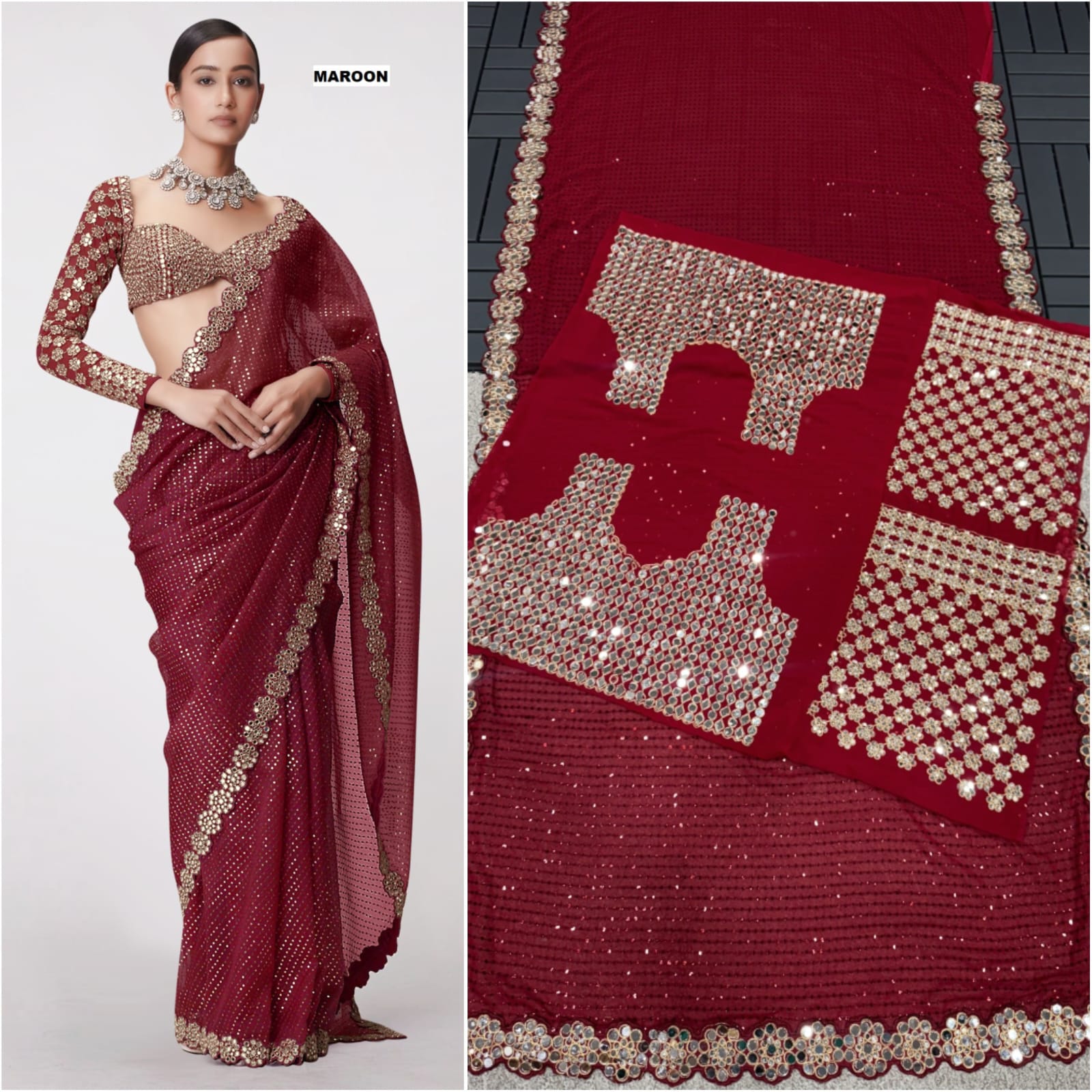 Product Image - Designer Georgette Saree with Mirror Work - Wedding & Festive Wear