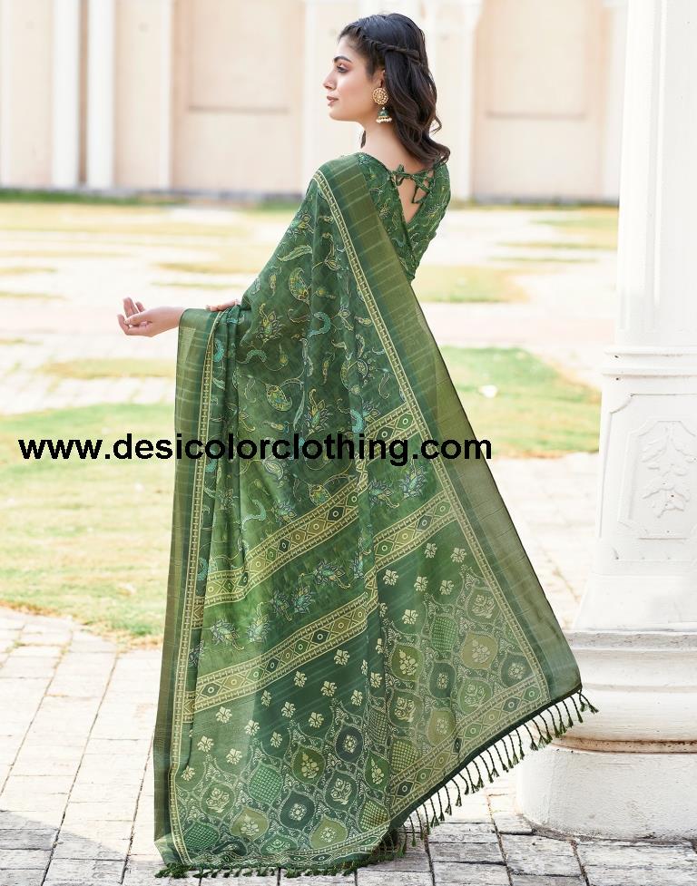 Dark Green Silk Printed Sarees