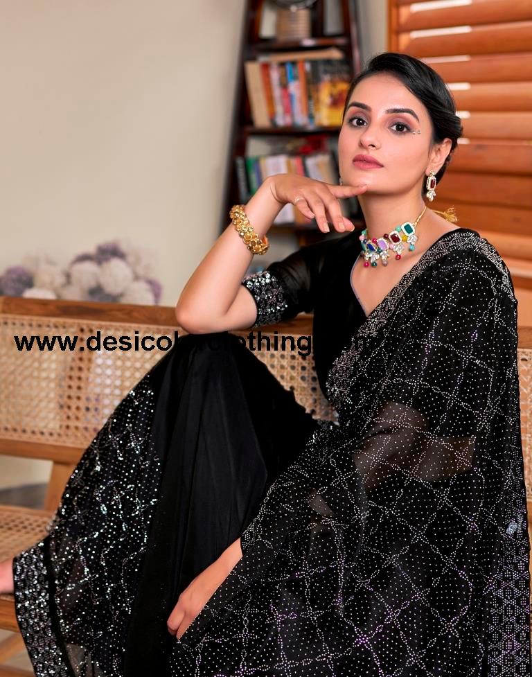 Black Georgette Plain Saree
