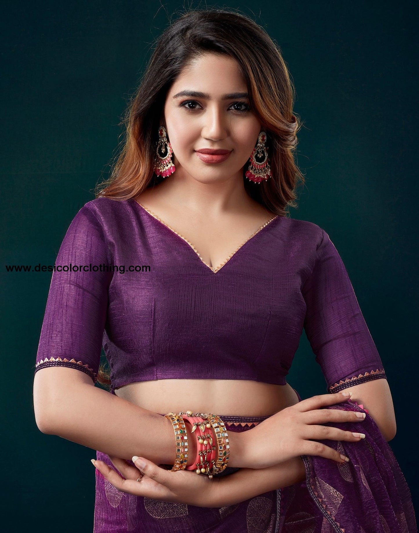 Purple Net Plain Saree
