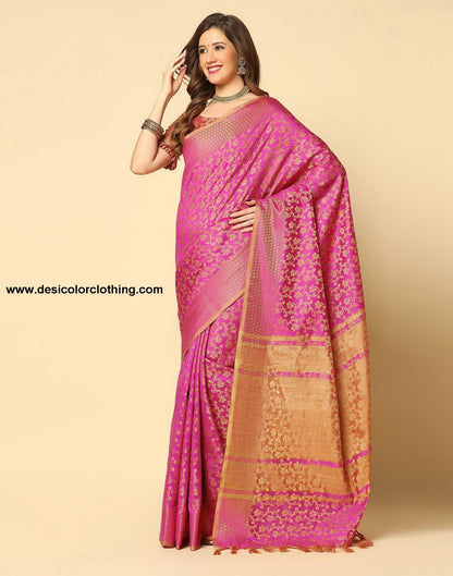 Pink. Beige Banarasi Silk Saree