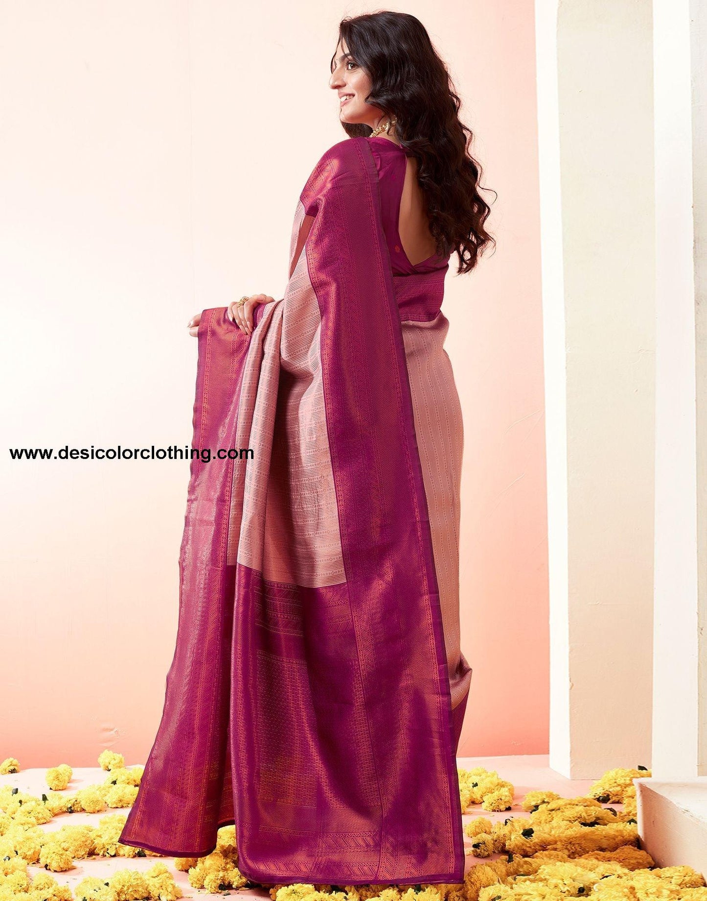 Wine Jacquard Silk Saree