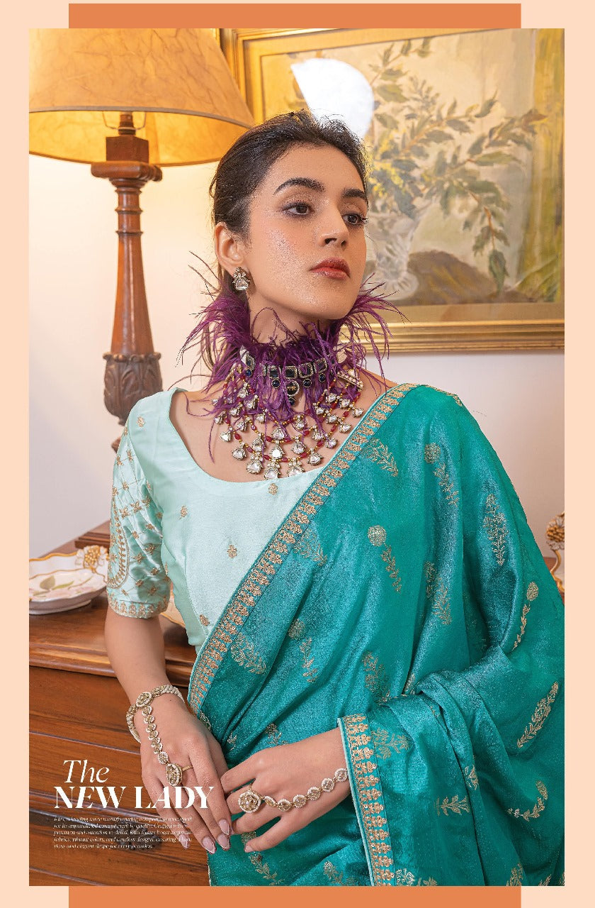 Product Image - Kamya Silk Designer Saree by Kira - Pure Satin with Hand Dyeing & Embroidery
