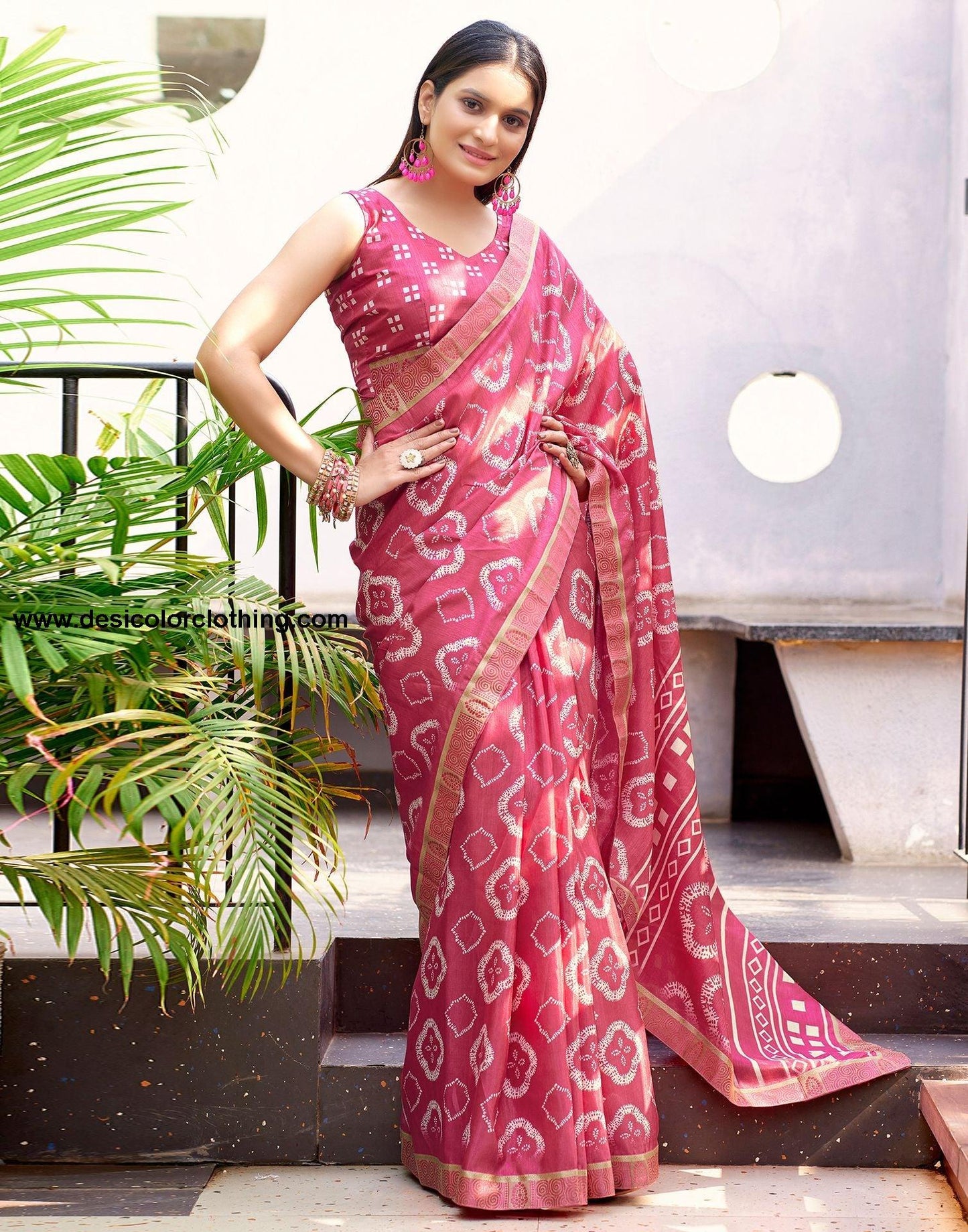 Rose Pink Printed Silk Saree