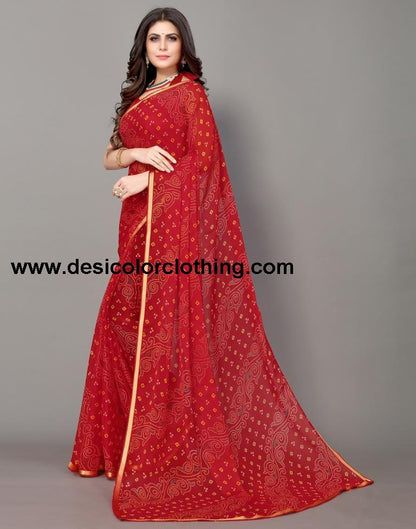Red Bandhani Printed Saree