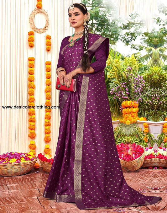 Wine Printed Silk Saree
