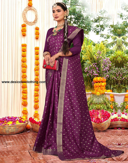 Wine Printed Silk Saree