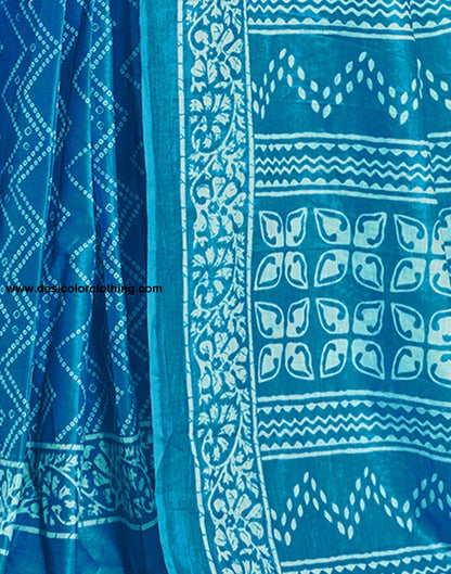 Blue Printed Cotton Pre-draped Saree