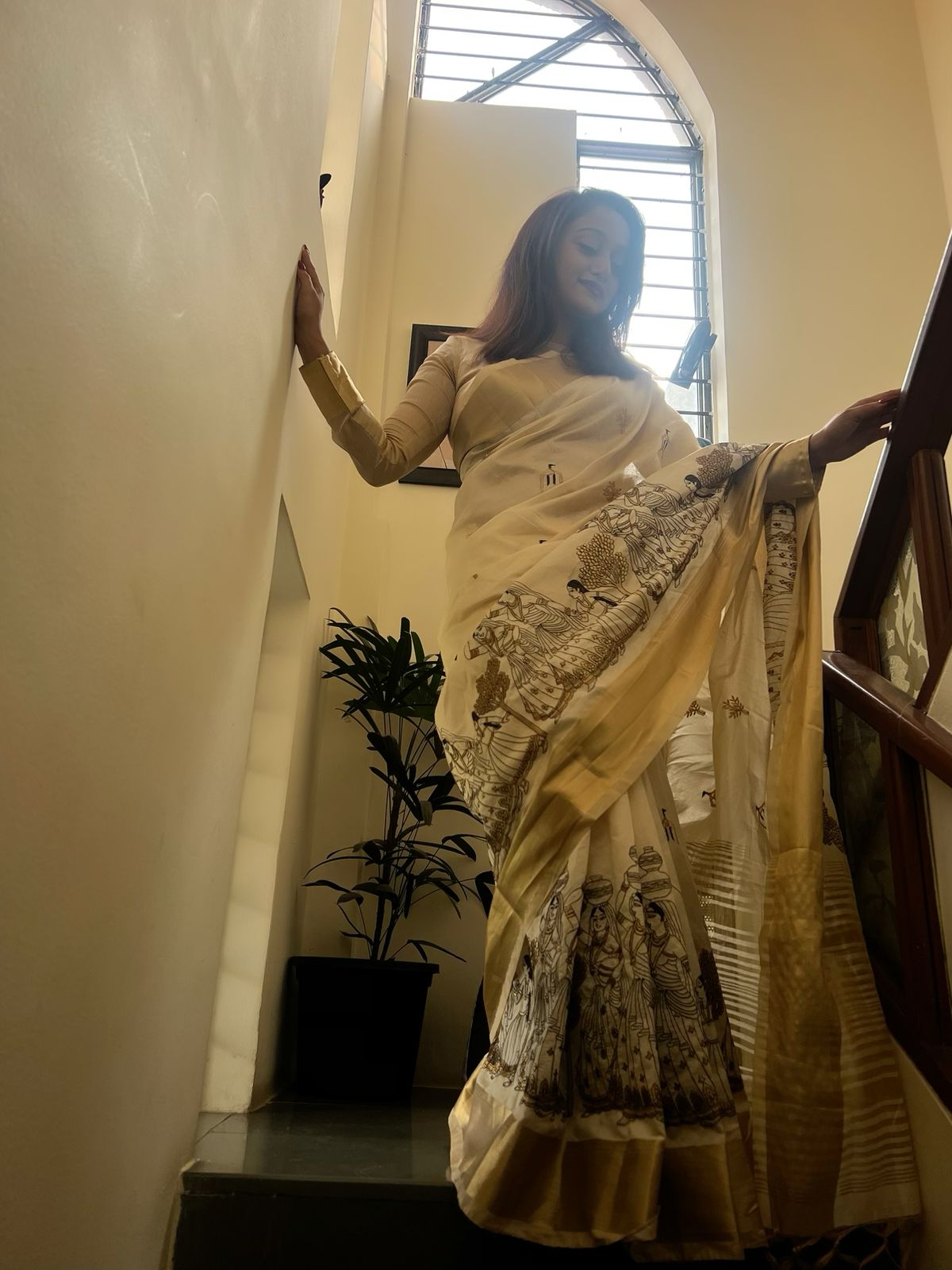 Product Image - Soft Tussar Silk Designer Saree with Kalamkari Embroidery - Festive & Wedding Wear